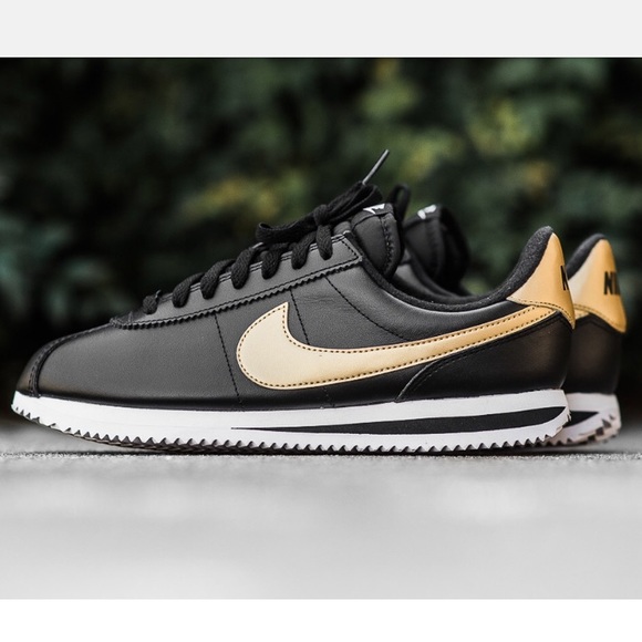 nike cortez black and gold womens